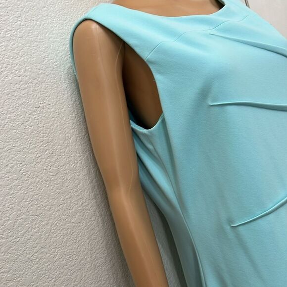 Calvin Klein Powder Baby Blue Scoop Neck Sleeveless Ruched Midi Dress Size 14 - Picture 3 of 12